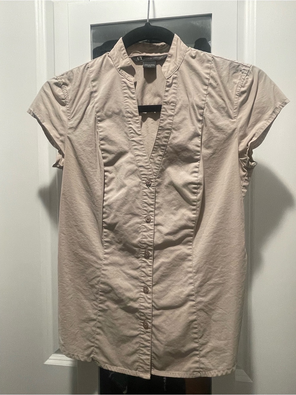 Armani Exchange Light Beige Button-Front Short Sleeve Shirt